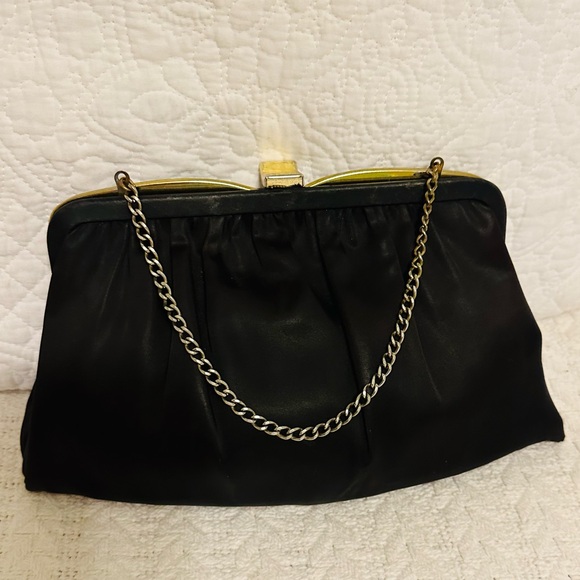 Ande Handbags - Vintage Ande Black Satin Clutch with Chain